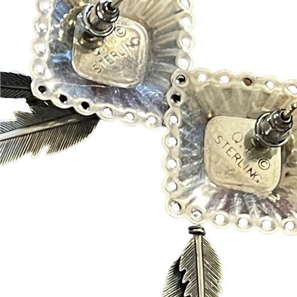 Vintage QT Sterling Inlaid Turquoise Multi Gemstone Earrings Southwestern - Picture 6 of 11